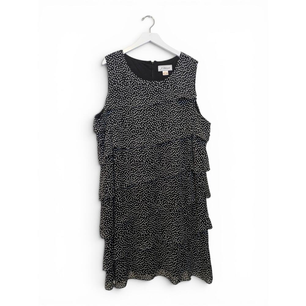 J. HOWARD Dress Tiered White Polka Dots on Black Sleeveless Chiffon - Size 24W - Picture 2 of 9